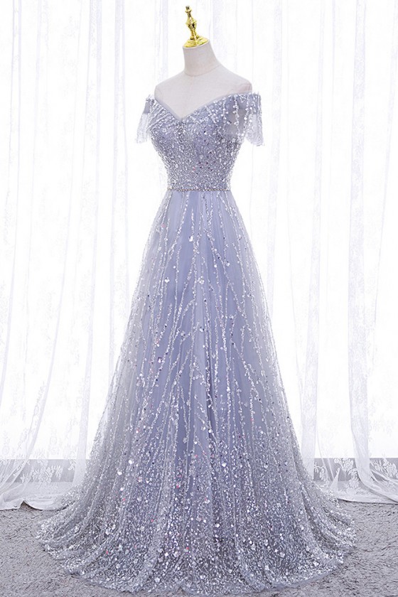 Sparkly Silver 2 Piece Sequins Wide Leg Women Prom Suits main image 1