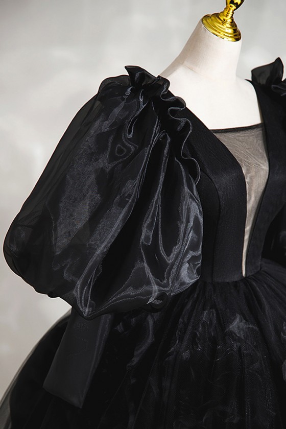 Black Deep-V Ball Gown Simple Prom Dress