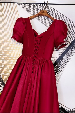 A-Line Strapless Sleeveless Pleated Bow Knot Beaded Appliques Prom Dress WU1602