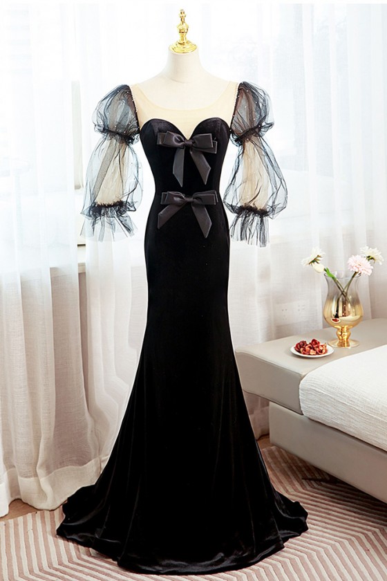 Formal Long Black Evening Dress With Bow Knots