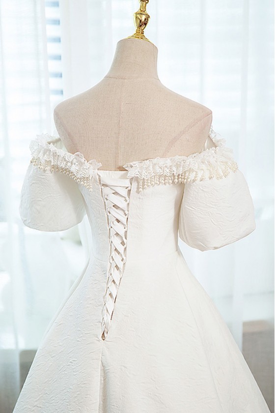 Simple Midi White Lace Elegant Party Dress with Off Shoulder - $89.9928 #MS17009 - SheProm.com Simple Midi White Lace Elegant Party Dress with Off Shoulder - $89.9928 #MS17009 - SheProm.com