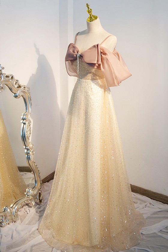 Grecian Champagne Modest Prom Pageant Evening Gown SA880599