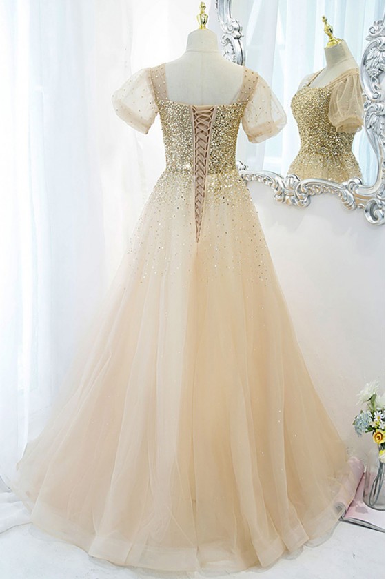 Cute Bubble Sleeve Tulle A-Line Dress for Baby Girls