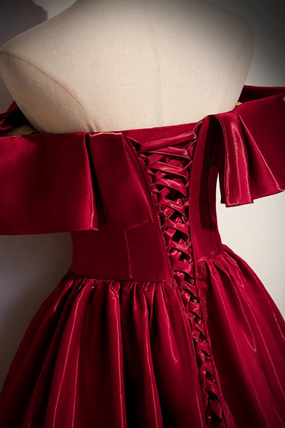 17745 Burgundy Off-Shoulder Shimmer Dress main image 0