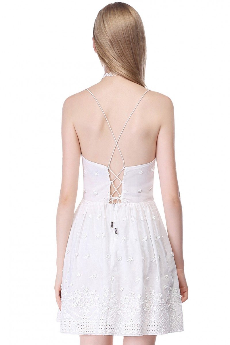 White Sleeveless Lace Short Casual Dress - $39 #AS05627CR - SheProm.com