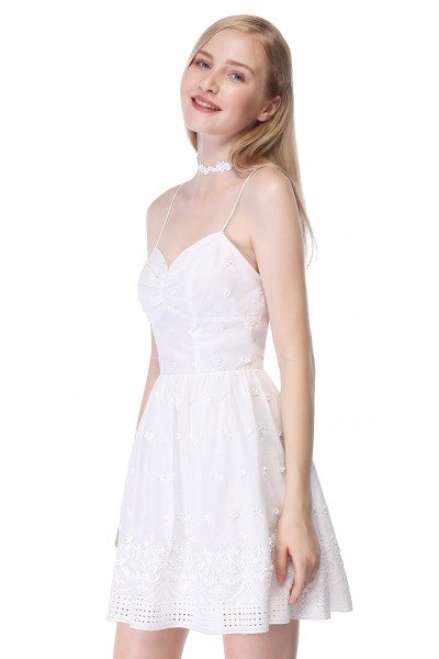 White Sleeveless Lace Short Casual Dress - $36.66 #AS05627CR - SheProm.com