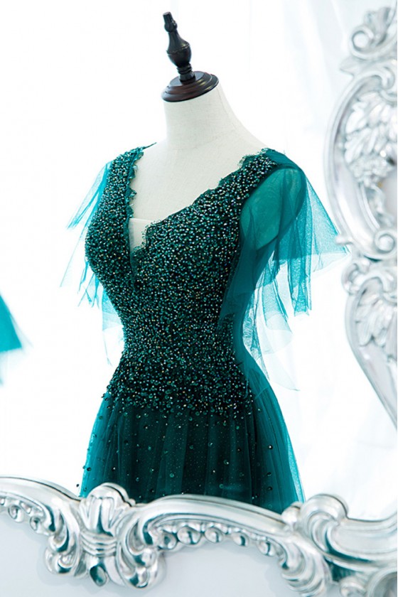 Elegant Green Long Tulle Flowy Prom Dress Vneck with Sequins - $142.992 #MS17076 - SheProm.com Elegant Green Long Tulle Flowy Prom Dress Vneck with Sequins - $142.992 #MS17076 - SheProm.com
