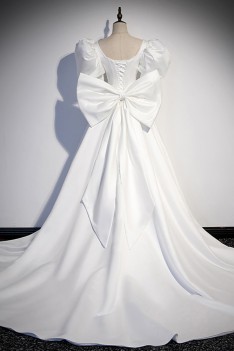 Fancy Satin Long White Prom Dress with Bubble Sleeves Big Bow - $169. ...