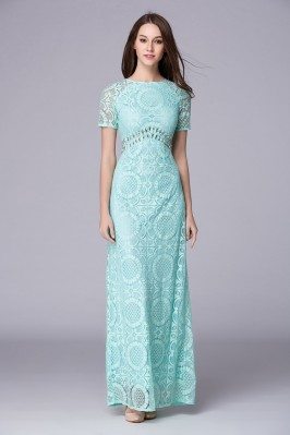 Mint Beaded Lace Short Sleeve Party Dress