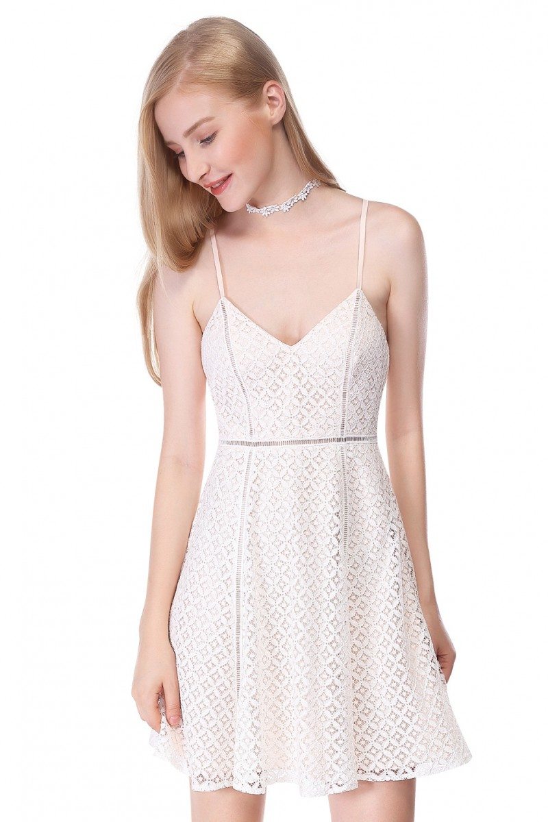 White Spaghetti Straps Sleeveless Lace Short Dress - $39 #AS05655CR ...