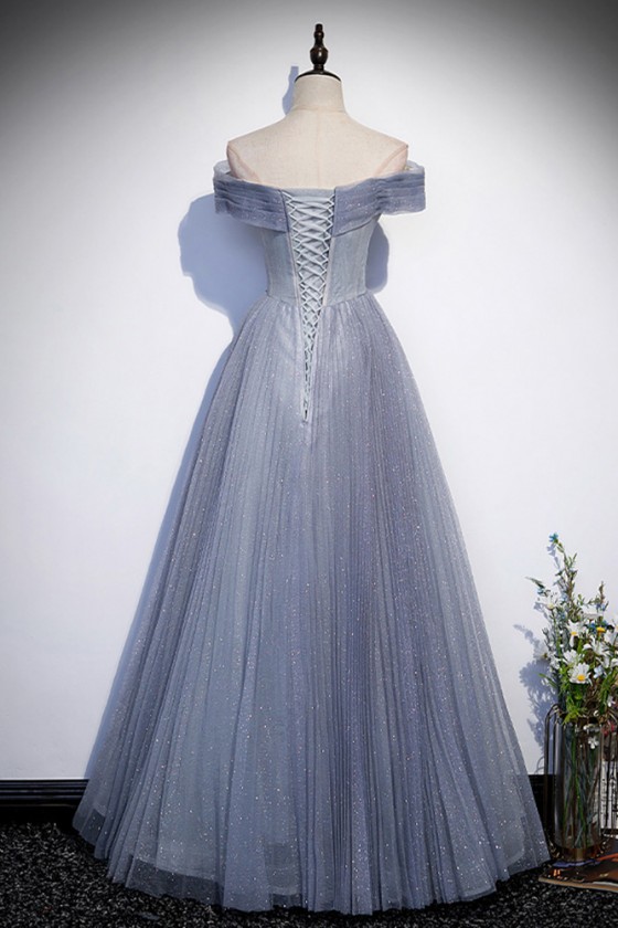 Gorgeous Off Shoulder Blue Bling Tulle Prom Dress For Parties - $127. ...