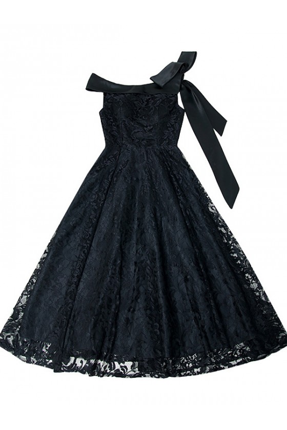 black shoes with yellow dress Black One Shoulder Lace Multi-Layer Prom Dress with Slit – Movousdress