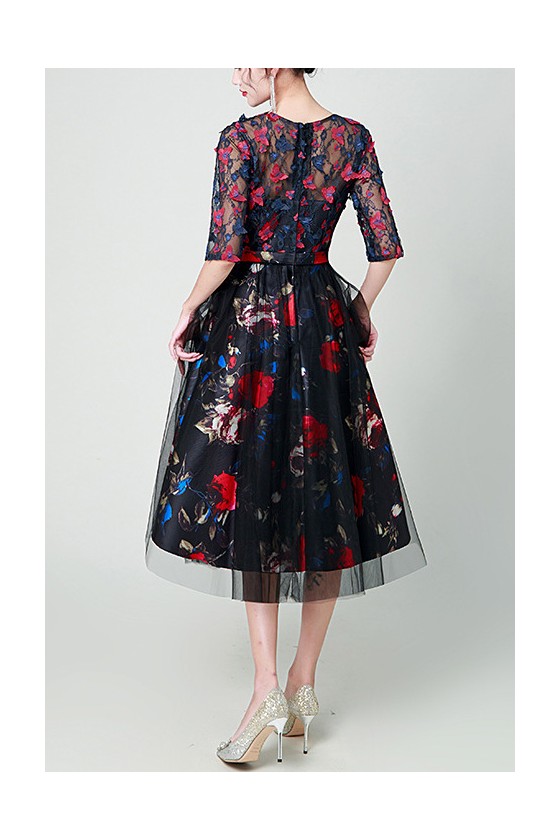 Women's Vintage Butterfly Art Print Crew Neck Midi Dress main image 1