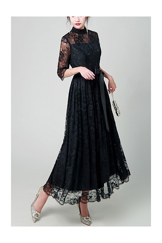 Black Lace Turtle Neck Maxi Party Dress with Sash - $63.9792 #S1829 ...