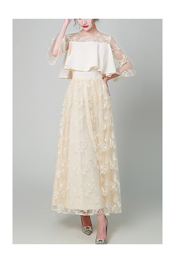 Elegant Sleeved Maxi Lace Party Dress for Wedding Guests