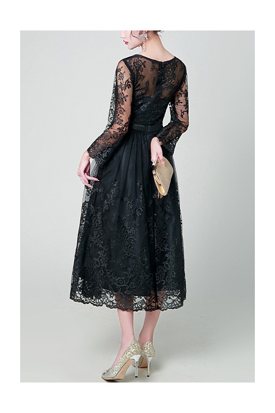 Simple And Elegant - Black Lace Long Sleeve Midi Dress – DLSB