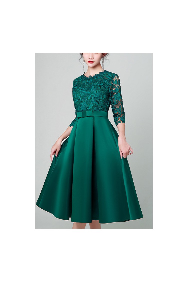 Green Satin Lace Semi Party Dress with Half Sleeves - $59.9832 #S1835 ...