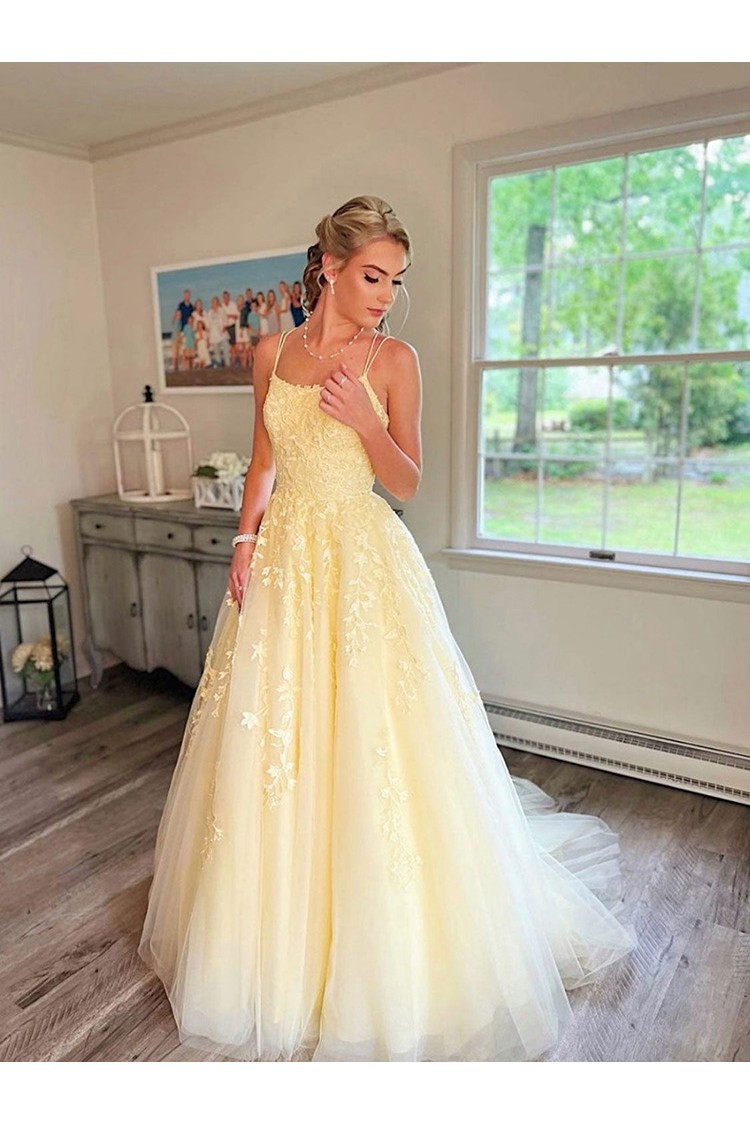 V Neck Backless Strapless Yellow Long Prom Dresses, Backless Yellow Fo –  Shiny Party