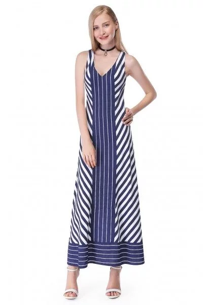 Women'S Blue Striped Casual Maxi Dress - $52 #AS07043NB - SheProm.com