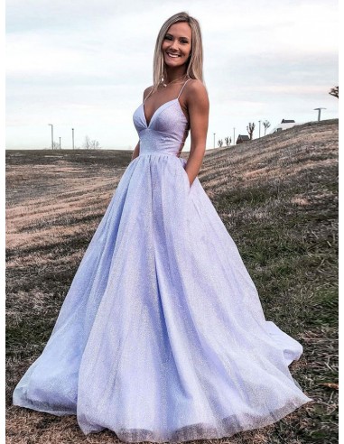 Elegant V Neck Long Lavender Party Dress With String No Back