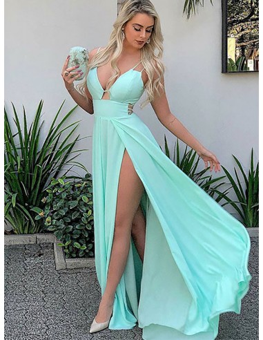 Sexy No Back Green Long Party Dress With Front Slit
