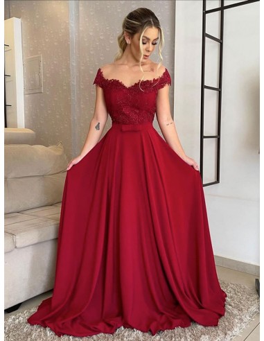 Simple Burgundy Long Lace Prom Dress With Sweetheart Neck