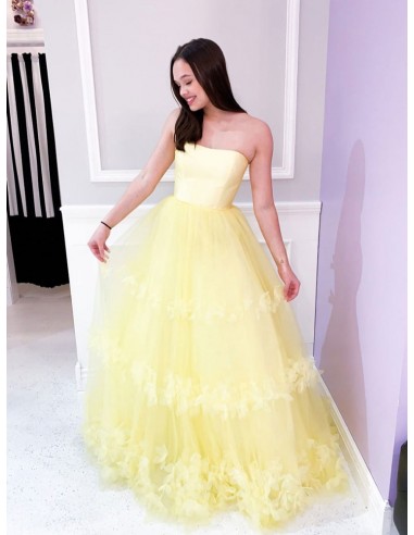 Backless Yellow Lace Prom Dresses, Open Back Yellow Lace Formal Evenin –  jbydress