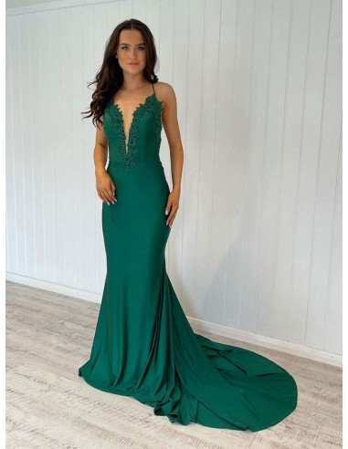 Green deep 2024 v dress