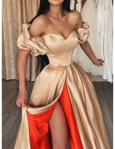 Half Sleeves Long Gown with Slit Orange