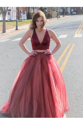 2 Pieces Long Red Tulle...