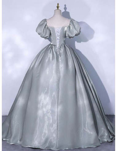 Simple Silver Long Ball Gown Prom Dress With Bubble Sleeves - $181.0896 ...