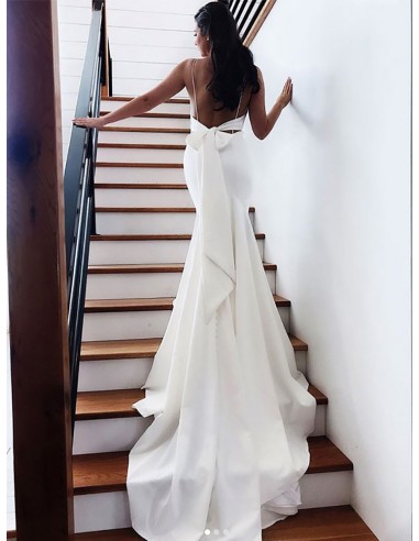 slim wedding dress open back V Neck Wedding Dress with Open Back