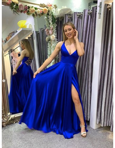 Sexy Sweetheart Simple Open Back Royal Blue Party Dress With Split