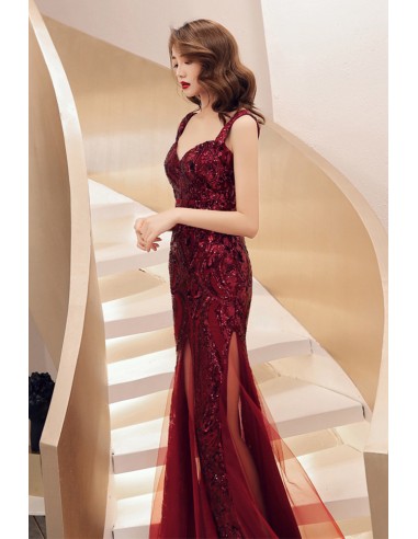 Charming Strapless Champagne Tulle Sequin Mermaid Long Party Dress Birthday Prom Dresses SP1095