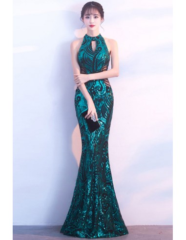 Fitted Halter Mermaid Cutout Formal Dress with Sequin Embellishments