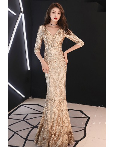Sophisticated Mermaid Embroidered Sequins Prom Dress with Sequin Sleeves
