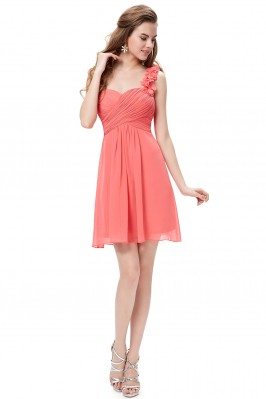 Watermelon One Shoulder Flowers Padded Ruffles Bridesmaid Dress - EP03535CO