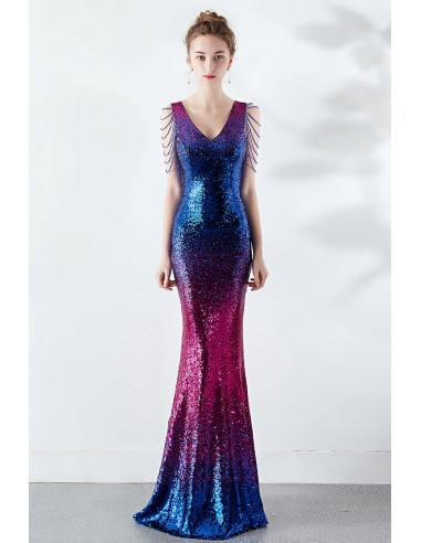 Sparkly Sequins Mermaid Long Party Dress Vneck