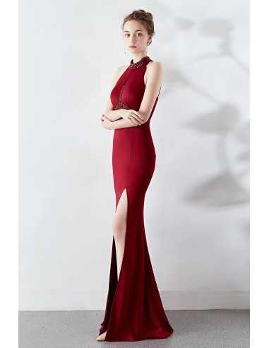 Charming Sleeveless Halter Backless Mermaid Prom Dress With Gold Beading