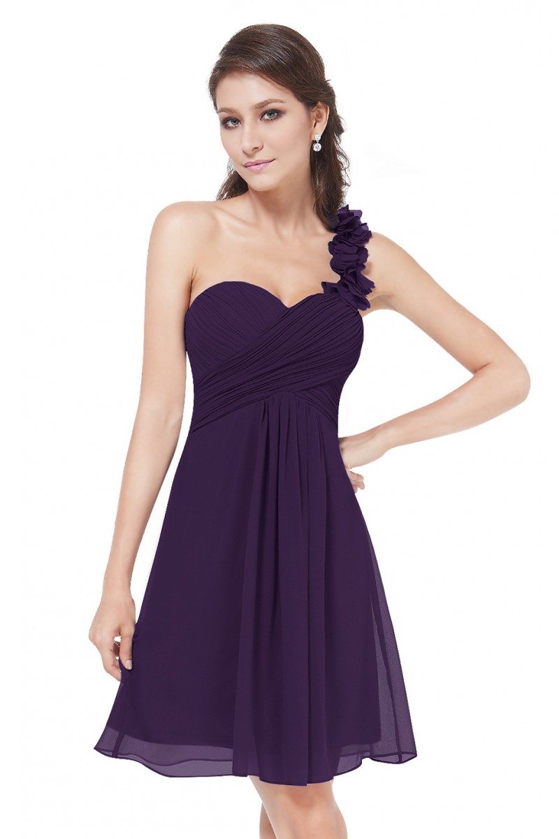 Purple One Shoulder Flowers Padded Ruffles Bridesmaid Dress - $45 # ...