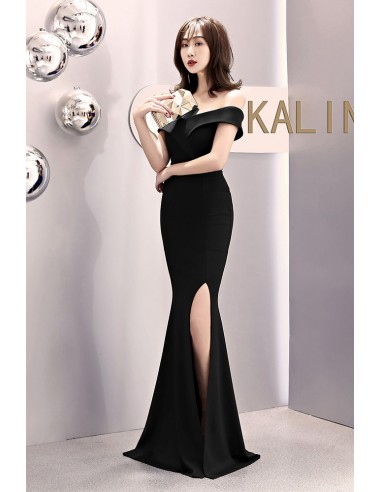 Long Mermaid Off The Shoulder Front Split Prom Dress with Sleeves main image 0