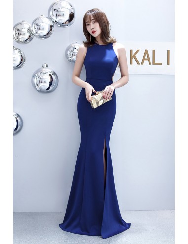Mermaid Fitted Long Halter Prom Dress with Split