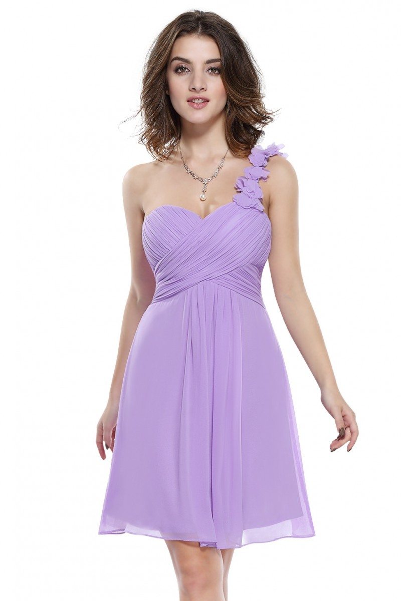 Lavender One Shoulder Flowers Padded Ruffles Bridesmaid Dress - $45 # ...