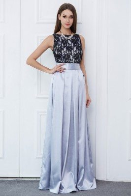 Lace And Satin Two Tone Long Formal Dress
