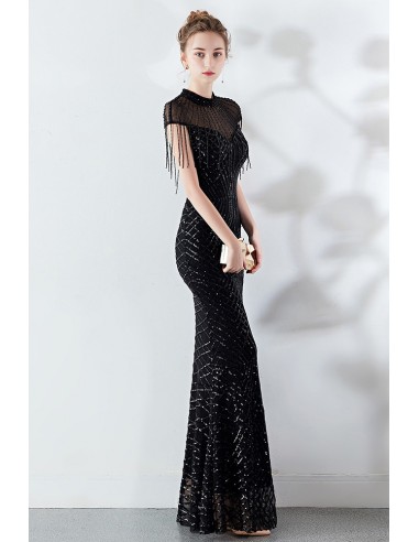 Sequins Evening Party Dress Half Sleeve Beads Formal Long Evening Dresses