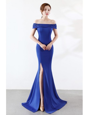 Fitted Mermaid Bodycon Prom Dress with Off Shoulder Split Front