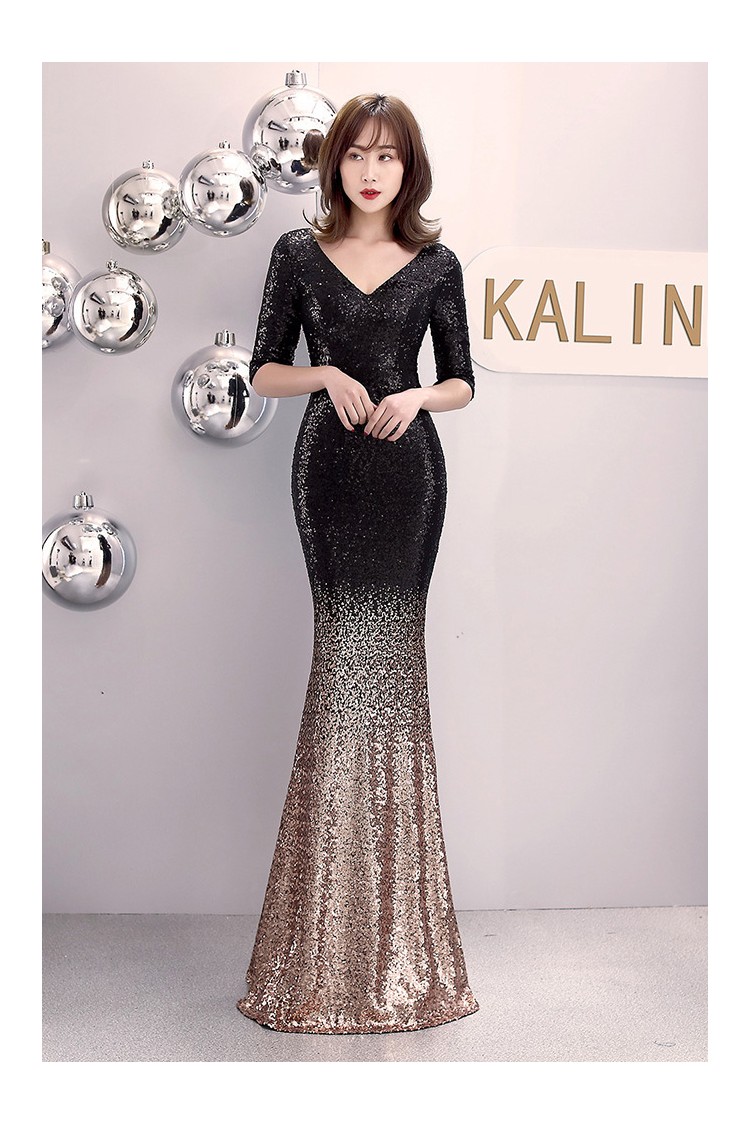 Vneck Long Formal Sequined Dress with Half Sleeves - $79.9875 #KN136 ...