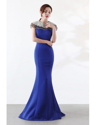 Mermaid Long Formal Evening Dress with Bling Neckline