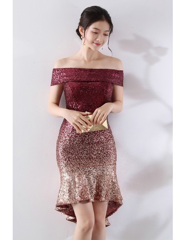 Ombre Sparkly Off Shoulder Short Party Dress - $50.9925 #KN138 - SheProm.com