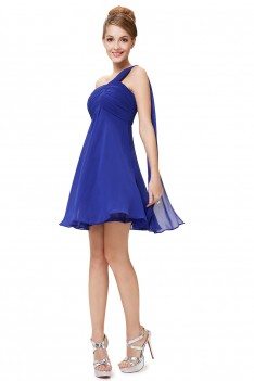 Royal Blue One Shoulder Ruffles Padded Chiffon Short Dress - EP03537SB